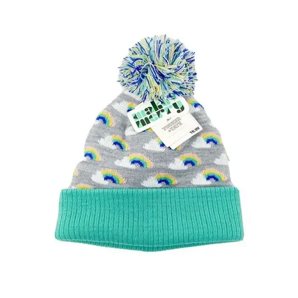 Tucker + Tate Girls Rainbow Pom Pom Beanie One Size‎ NWT