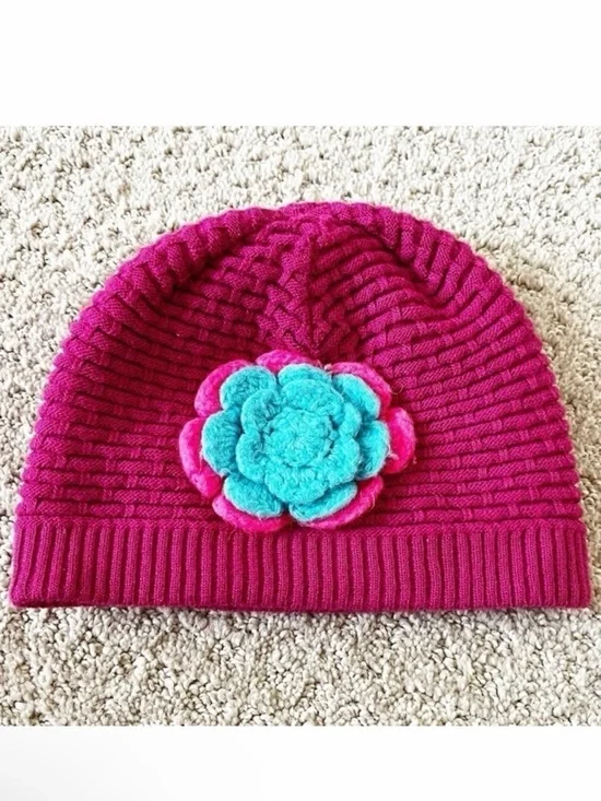 Spyder Bitsy Rosie Hat Girls Beanie OS Pink Blue Flower Knit Fleece Fall Winter
