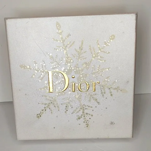 Christian Dior Christmas Snowflake Winter White and Metallic Gold Gift Box