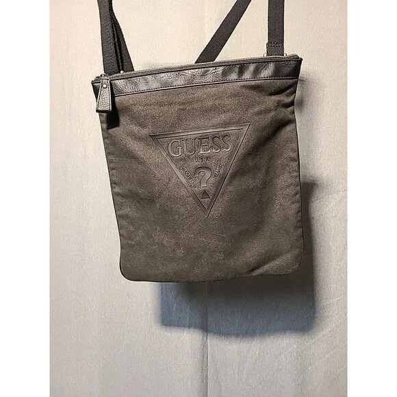Guess Vintage Heavy Canvas Shoulder Bag Gray Black Brick Vinyl Grunge Work