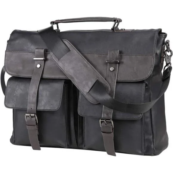 Leather Messenger Bag for Men, 15.6 Inch Vintage Laptop Bag Briefcase Satchel