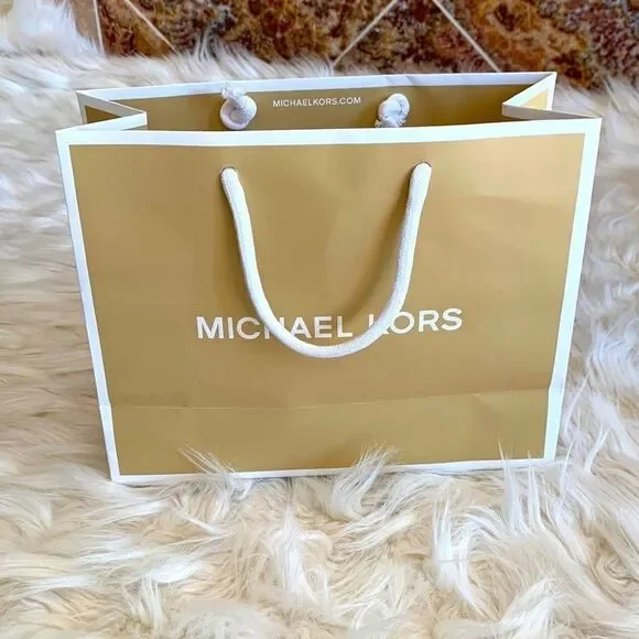 Tan and White Michael Kors Paper Shopping Bag