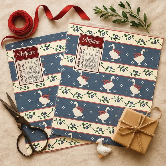VTG 80s Goose Wrapping Paper NIP Fox Valley Cottagecore Farmhouse Country Geese