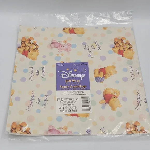 VTG Winnie the Pooh Hallmark Gift Wrap‎ Paper Baby NOS NEW