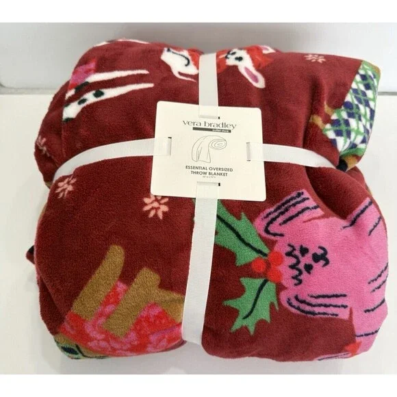 Vera Bradley Holiday Hounds Oversized Throw Blanket 94” X 66” NWT Dog Christmas