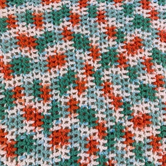 Handmade Crocheted Baby Blanket Knit Throw‎ Orange Green White Kids Nursery