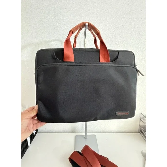 Mosiso Laptop Briefcase Messenger Bag Black Orange Canvas 15.5 Inch Tech Sleeve