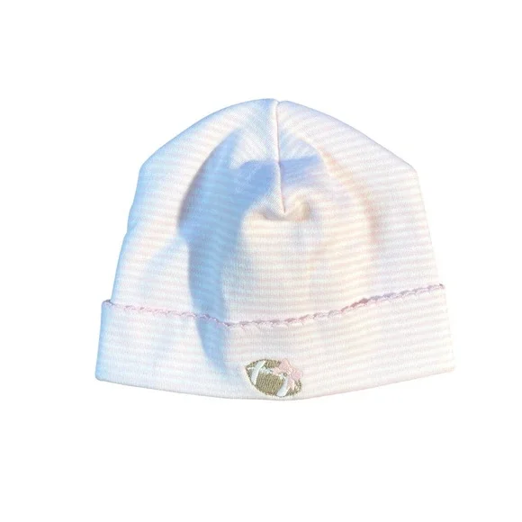 Magnolia Baby Pink Stripe Embordered Football Preemie Infant Baby Hat