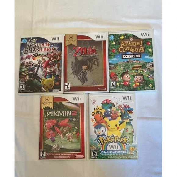 Wii Games Lot 5 Games Pikmin 2 Pokepark Animal Crossing Twilight Princess