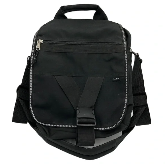 Vtg LL Bean Laptop Travel Bag 12 x 15 Inch Canvas‎ Zip Crossbody Strap Black