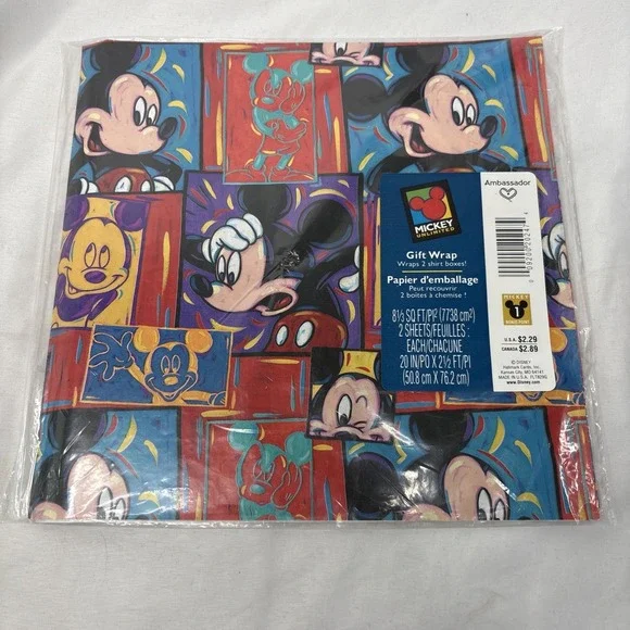 Vtg Disney Mickey Mouse Unlimited‎ Gift Wrap Wrapping Paper Hallmark 2 Sheets