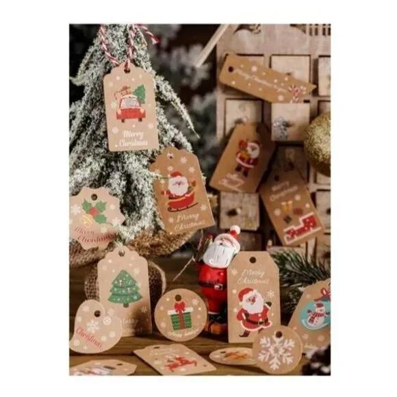 100 PCS Christmas Cartoon Graphic Gift Wrap‎ Tags with Strings Holiday Gift Tags