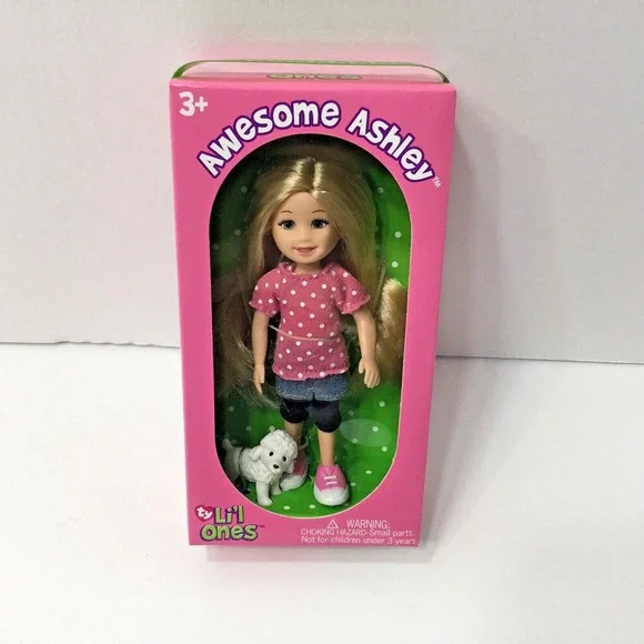 TY Li'l Ones 2009 Awesome Ashley‎ 4 inch Doll & her Poodle Dog NIB