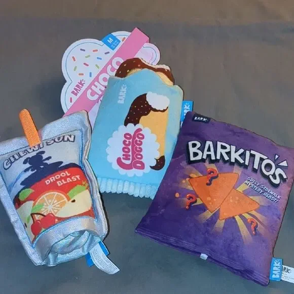 3 pc BARK Dog Toy Snack Themed Set - BENEFITS SENIOR DOG RESCUE