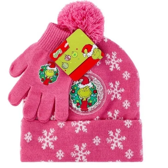🌸NWT. DR. SEUSS Grinch Kids Winter Hat and Gloves Set