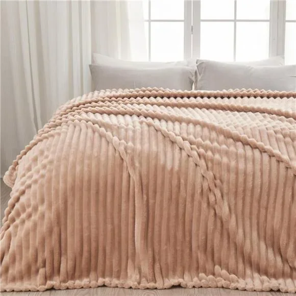 Super Soft Blanket Premium Silky Flannel Fleece 3D Ribbed Color: Taupe