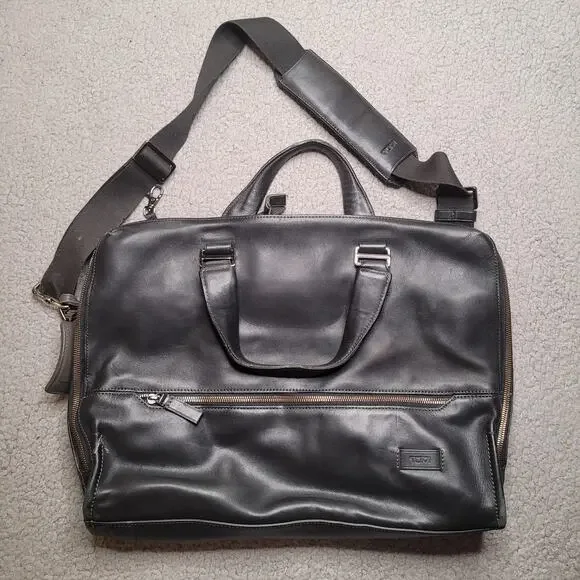 TUMI Harrison Horton Double Zip Black Leather Briefcase Laptop Bag 63002D