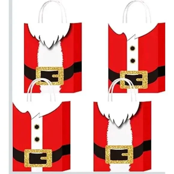 HongXingHai 8Pcs Fine Christmas Kraft Paper Gift Bags With Handles - Holiday...