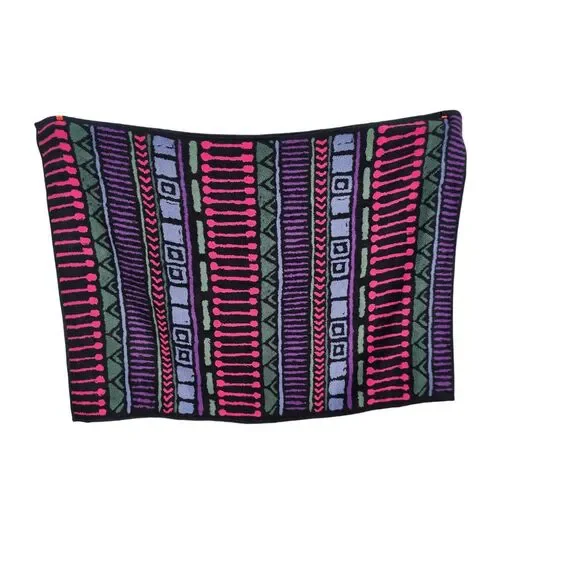 Vintage Biederlack Throw Blanket 72x53 Neon Tribal Aztec Pattern Retro USA