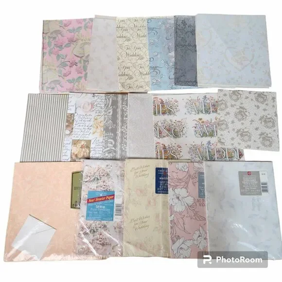 Vintage Gift Wrap Lot Wrapping Paper Wedding Bridal Theme Retro 20+ Sheets