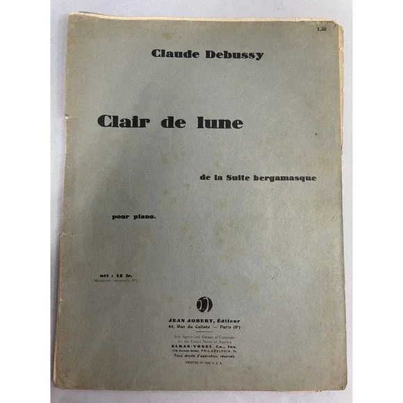 Claude Debussy Clair de Lune Suite Bergamasque Piano Sheet Music Elkan-Vogel Co.