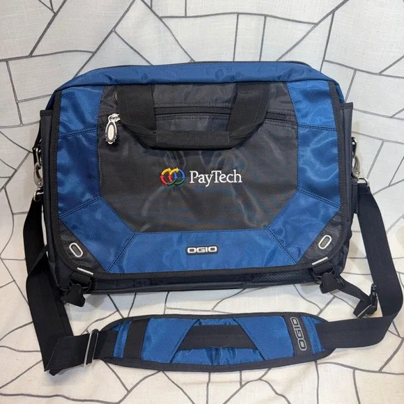 OGIO Messenger Bag Large Blue Black PayTech Logo Laptop Briefcase Shoulder Bag