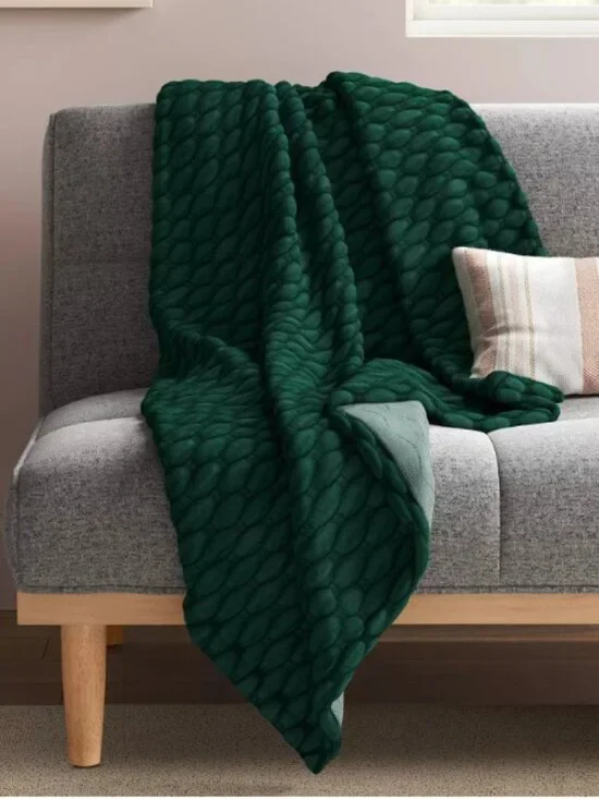 Room Essentials Triple Knit Throw Blanket | Heather Green | NWT