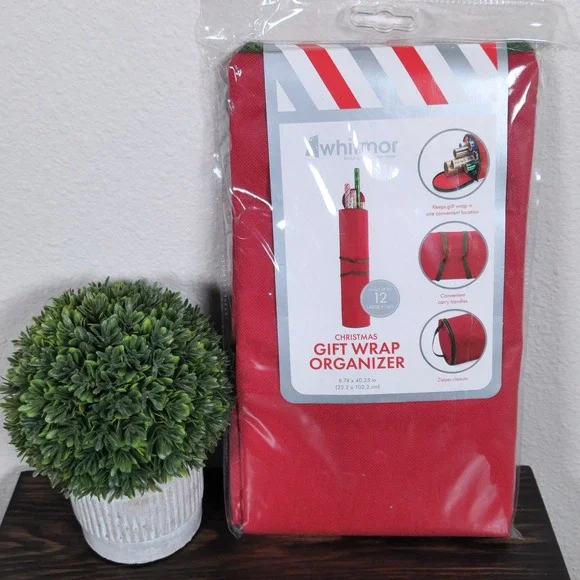 Whitmor Christmas Red Gift Wrap Organizer‎ Holds 12 Large Rolls 8.74x40.25in