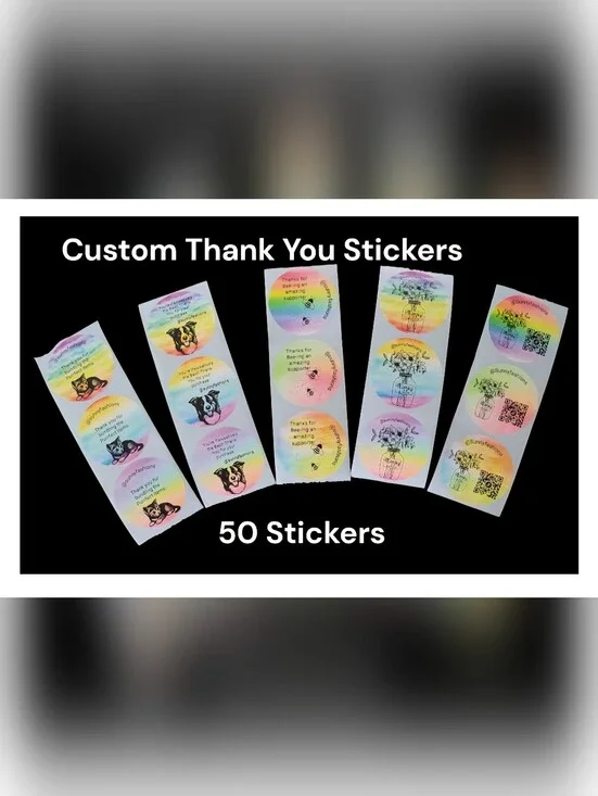 Custom Thank You Stickers - Rainbow Pastel Stickers (50 Pack)