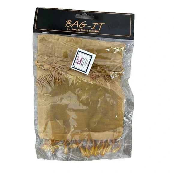 Joann Marie Designs Gift Bag Mustard Organza Tassels Beaded Sheer 5.5x7