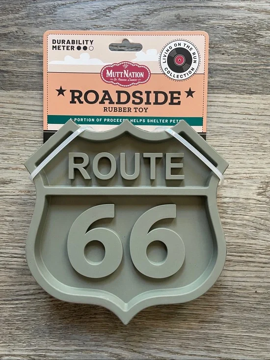 MuttNation Roadside Route 66 Rubber Dog Toy - Sage Green