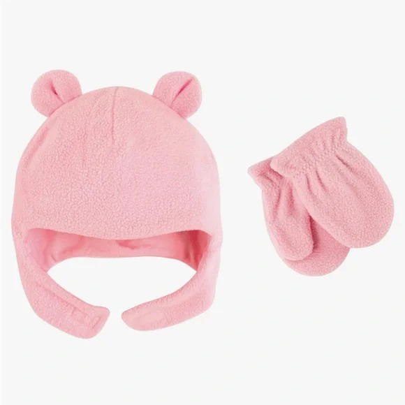 080 NWT Luvable Friends Toddler Girls' Beary Cozy Hat‎ and Mitten Set - Size: 4T