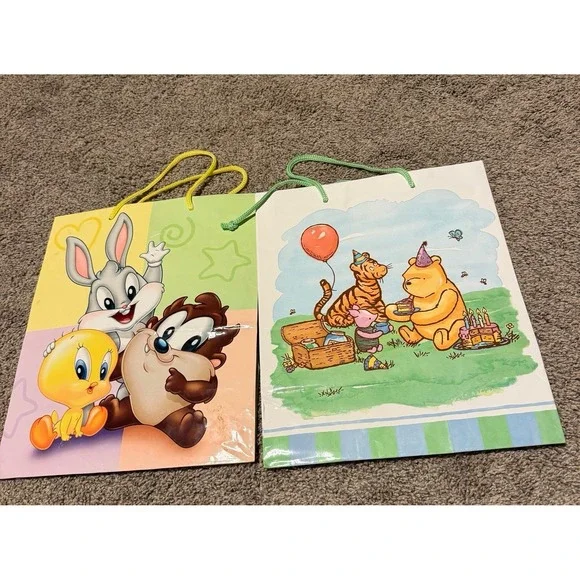 Vintage Hallmark Baby Looney Tunes & Winnie The Pooh Gift Bags Lot Of 2