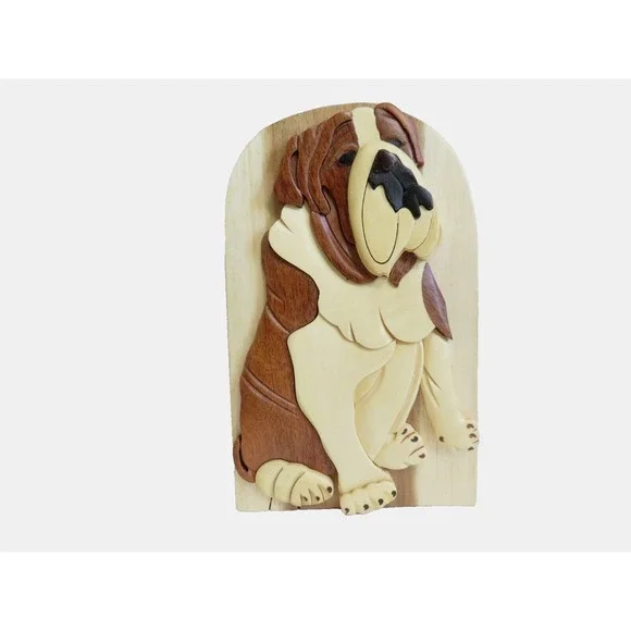 Carver Dan's Hand Crafted‎ Wooden Dog Puzzle Secret Compartment Box BULLDOG