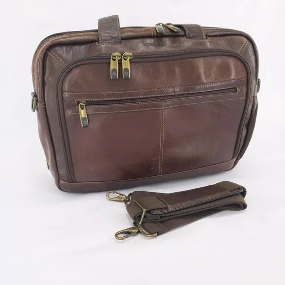 Samsonite Brown Leather Laptop Briefcase Business Bag Organizer‎ Expandable