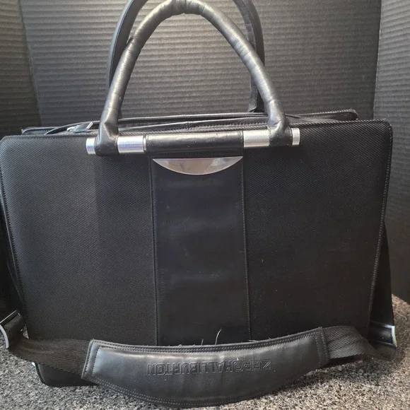 Zero Halliburton Canvas/Leather Laptop Briefcase Black Business‎ Bag **READ**