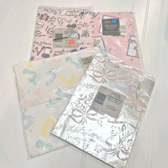4 Assorted Vintage Gift Wrap Wrapping Paper Sheets Baby Shower & Wedding