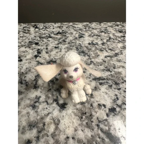 Miniature White Poodle‎ Dog Figurine Pink Collar Gem Toy Animal Figure