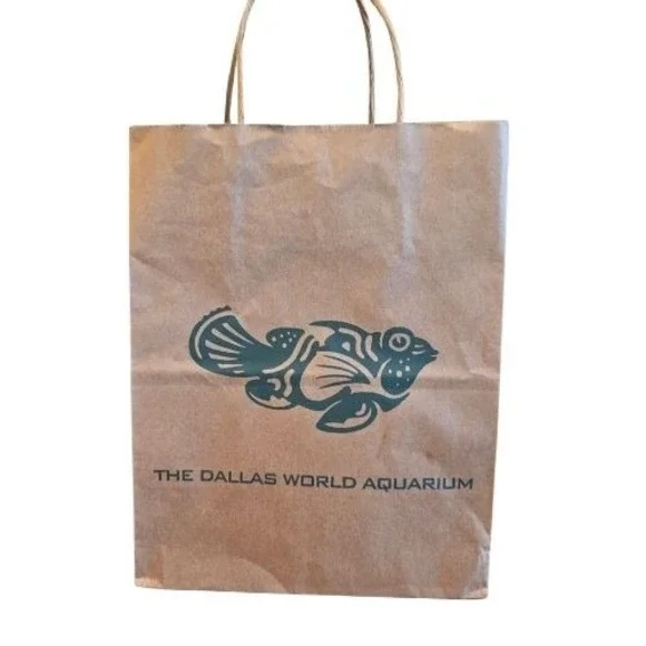 Dallas Aquarium Recycled Brown Paper Shopping Gift Bag Fish Logo Small 8x10x5