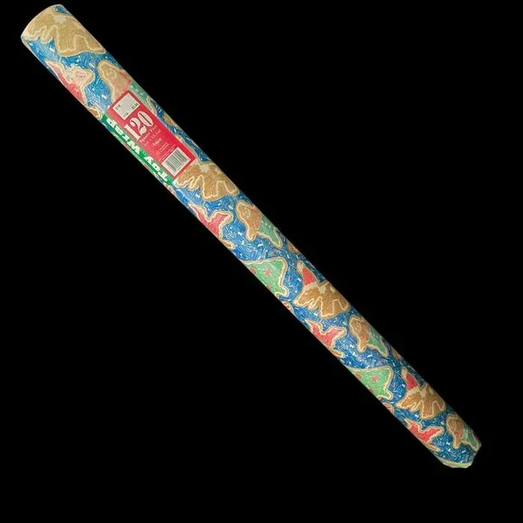 VTG Artaire Toy Wrap Christmas Wrapping Paper Gingerbread Crayon Scribbles USA