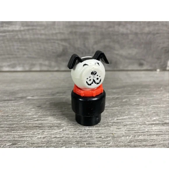 Vintage Fisher Price Little People Lucky Dog Black And White with Red Collar