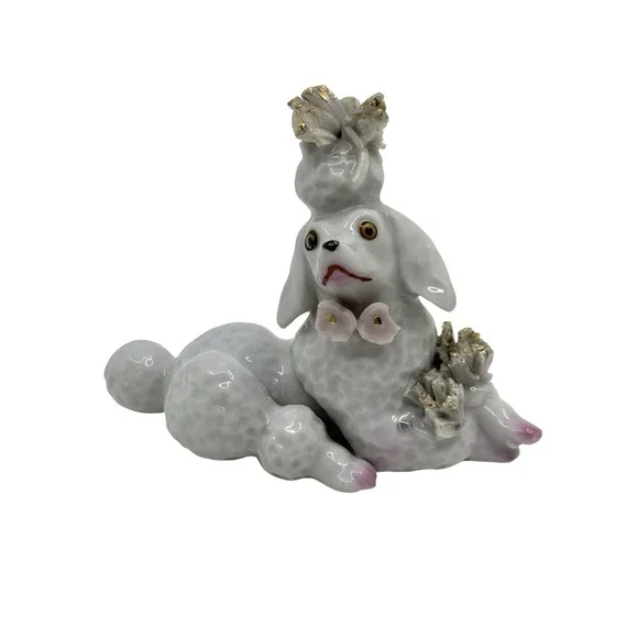 Vintage Spaghetti Poodle Dog Figurine Porcelain Ceramic Japan