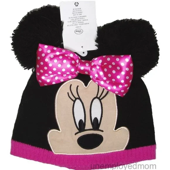 Girls Hat Minnie Mouse Pom Pom Winter Warm Knit Beanie Children Kids Cap Youth