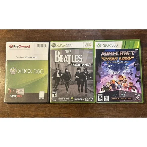 Lot of 3 Xbox 360 Games - Minecraft Story Mode, Beatles Rockband & Destiny