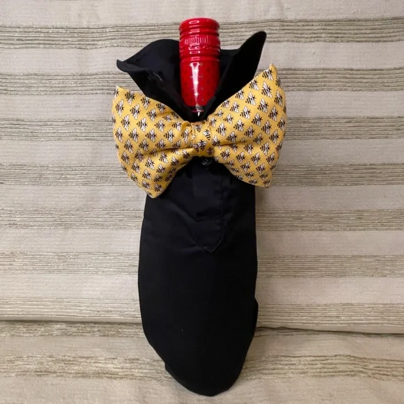 Handcrafted Wine or Liquor Bottle Gift Bag Made From Dress Shirt and Tie