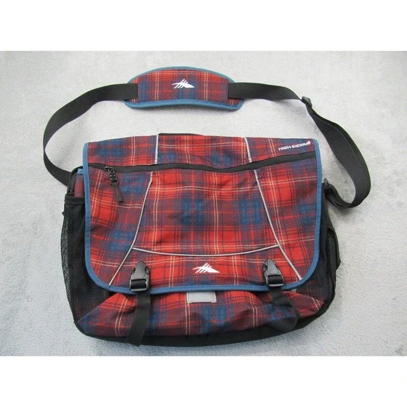 High Sierra Crossbody Laptop Bag Tank Messenger Plaid Flannel Red/Blue 18