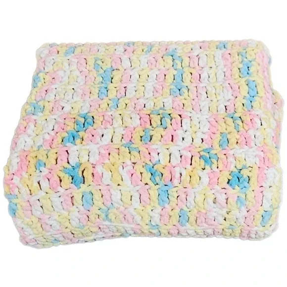 Handmade Crochet Baby/Toddler Blanket Multicolor Pastel Soft Chenille Yarn 66X40