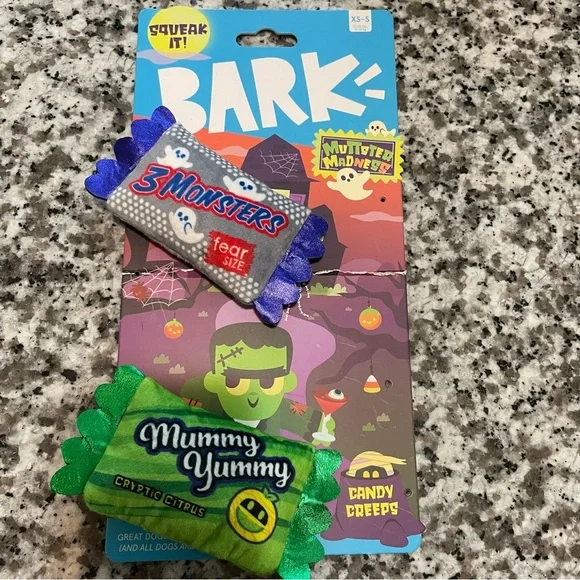 Bark Squeaky Dog Toy Set Muttster Madness- 3 Monsters & Mummy Yummy XS-Small