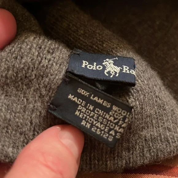 Ralph Lauren Polo Lambswool Blend Beanie Embroidered Hat Cap gray orange cap EUC