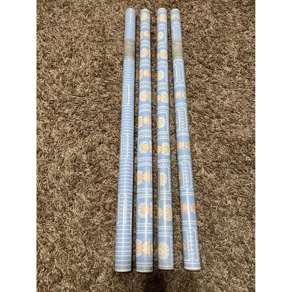 VTG Carlton Cards Blue Baby Boy Gift Wrapping Paper 4 Rolls 30in x 5ft RWO205